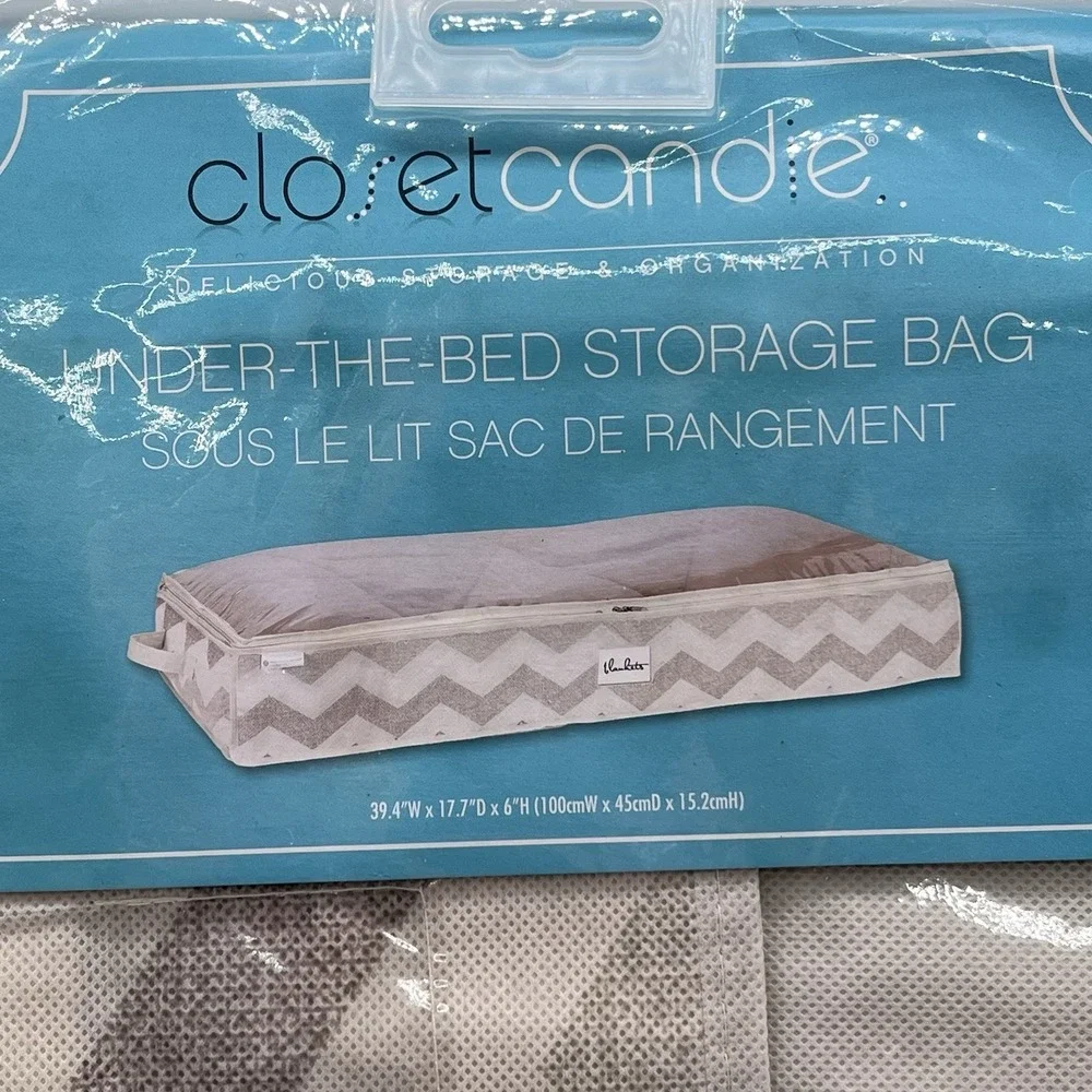 Under Bed Storage Bag Zippered Dust Proof Handles Chevron Tan Taupe New